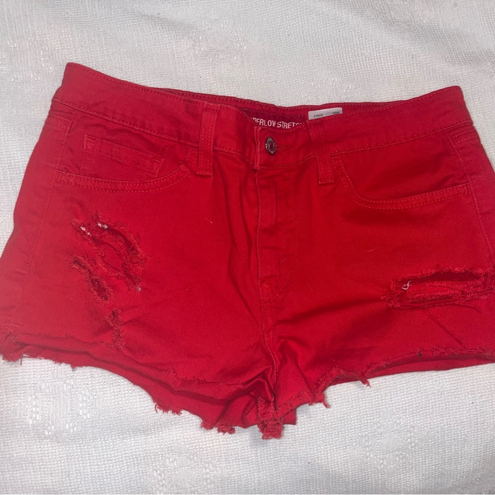 Levi's Vibrant Red Distressed Jean Shorts